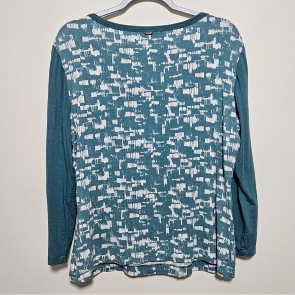 St. John Womens Art‎ Print Top Jersey Knit Cottage L Teal White - Picture 11 of 11